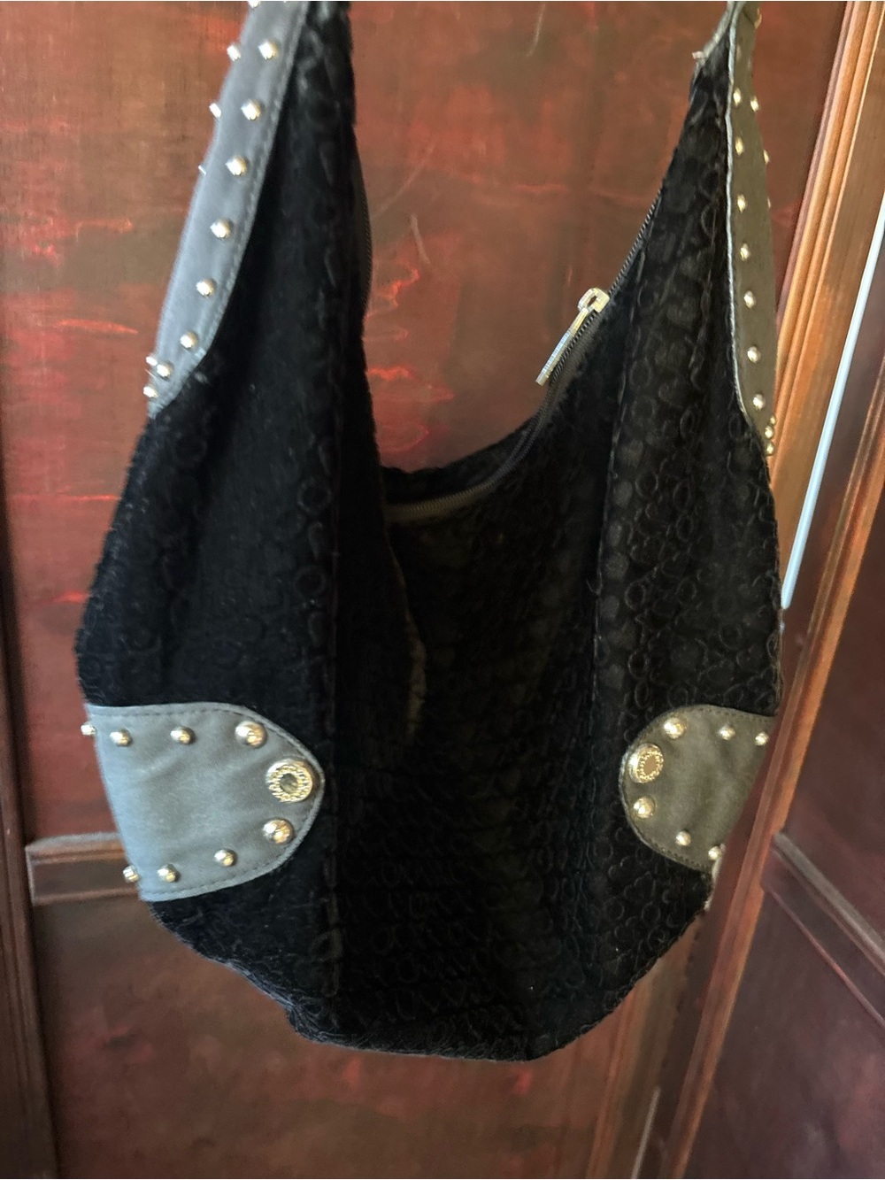 XOXO Black Hobo Bag with Stud Accents velvet feel - vintage Y2K